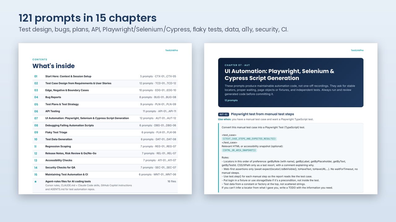 Contents page of the AI Prompt and Agent-Rules Pack PDF listing the 15 chapters